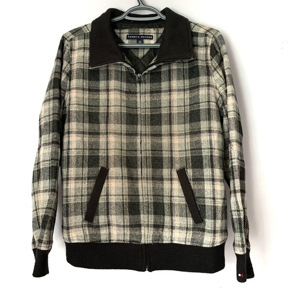 Y2k Vintage Tommy Hilfiger Plaid Bomber Jacket Ladies Medium - Picture 1 of 8